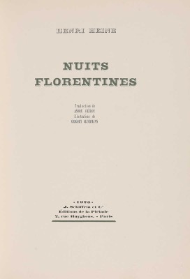 [Гейне Г. Флорентийские ночи]. Heine Henri. Nuits Florentines. Paris: J. Schiffrin et Cie. (La Pleiade), 1925
